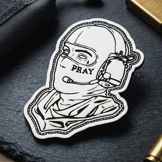Pray - 4" x 3" - White Leather Velcro Morale Patch